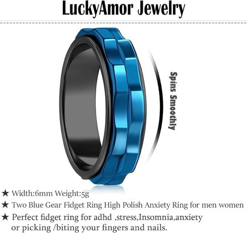 LuckyAmor Fidget Rings للقلق للنساء، حلقة القلق الدوارة المصنوعة من الفولاذ المقاوم للصدأ Fidgets Two Gear Fidget Ring حلقة القلق البولندية العالية للنساء والرجال هدايا الزفاف مقاس 6-10 in Kuwait