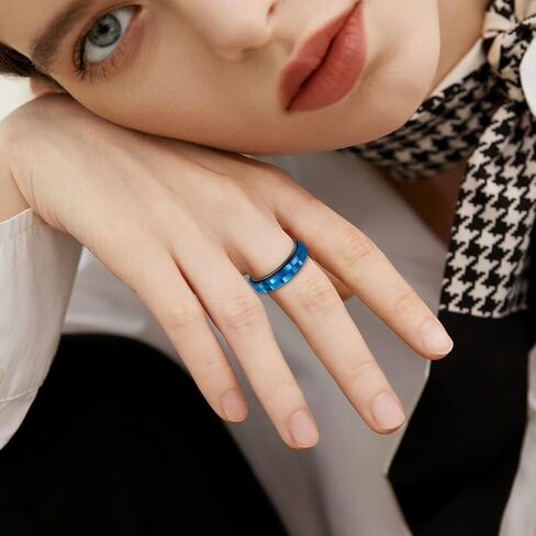LuckyAmor Fidget Rings للقلق للنساء، حلقة القلق الدوارة المصنوعة من الفولاذ المقاوم للصدأ Fidgets Two Gear Fidget Ring حلقة القلق البولندية العالية للنساء والرجال هدايا الزفاف مقاس 6-10 in Kuwait