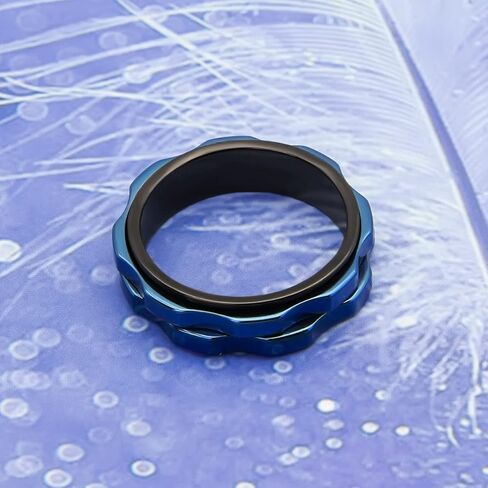 LuckyAmor Fidget Rings للقلق للنساء، حلقة القلق الدوارة المصنوعة من الفولاذ المقاوم للصدأ Fidgets Two Gear Fidget Ring حلقة القلق البولندية العالية للنساء والرجال هدايا الزفاف مقاس 6-10 in Kuwait