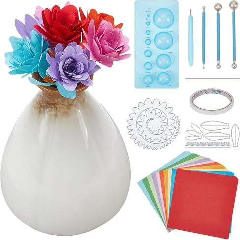 FREEBLOSS 2 Set Flower Cutting Dies Paper Flower Tool Kit with Video Tutorial Flower Template Metal Flower Die Cuts Stencils with 100pcs Colored Paper for Scrapbooking Card Decorations in Saudi Arabia