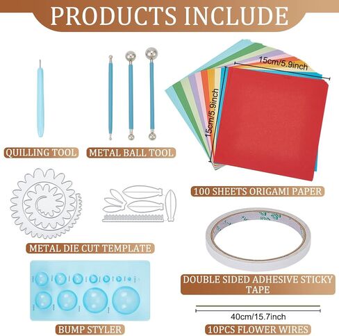 FREEBLOSS 2 Set Flower Cutting Dies Paper Flower Tool Kit with Video Tutorial Flower Template Metal Flower Die Cuts Stencils with 100pcs Colored Paper for Scrapbooking Card Decorations in Saudi Arabia