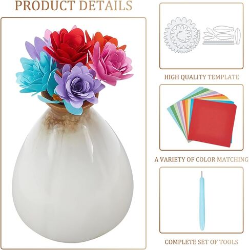 FREEBLOSS 2 Set Flower Cutting Dies Paper Flower Tool Kit with Video Tutorial Flower Template Metal Flower Die Cuts Stencils with 100pcs Colored Paper for Scrapbooking Card Decorations in Saudi Arabia