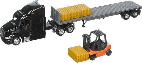 NewRay 1:43 Long Haul Trucker - Peterbilt Model 387 Low Boy with Forklift and Hay Bales, Multi in Saudi Arabia