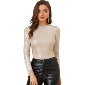 Allegra K Women's Halloween Long Sleeve Sparkly Party Glitter Shiny Metallic Tops Shirt in Saudi Arabia