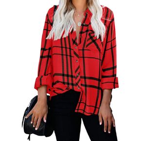 ZC&GF Women's Long Sleeve V-Neck Stripes Casual Blouses Pocket Button Down Shirt Tops