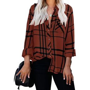 ZC&GF Women's Long Sleeve V-Neck Stripes Casual Blouses Pocket Button Down Shirt Tops
