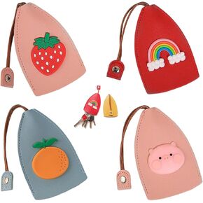 DIOWUS Car Key Case,Cute Fruits PU Leather Key Bag Creative Pull-Out Cute Large-Capacity Car Keychain Pouch Sleeve