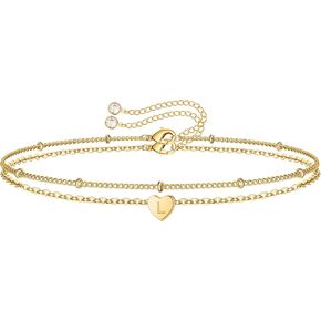 Dainty Heart Initial Bracelets for Women, 14K Gold Filled Handmade Personalized Letter Layered Heart Initial Bracelets for Women Girls Jewelry Gifts in Saudi Arabia