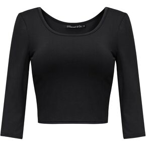 OThread & Co. Women's Crop Tops Basic Stretchy Scoop Neck 3/4 Sleeve T-Shirt in Kuwait