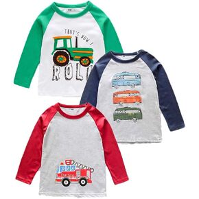 HZXVic Boys Long Sleeve Shirts Toddler T-Shirts Cotton Kids Crewneck Tops Graphic Tee 3-Pack in Kuwait