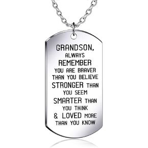 danjie to My Grandson Dog Tag العسكرية الفولاذ المقاوم للصدأ قلادة الحفيد دائما تذكر أنك أشجاع أقوى أذكى مما تعتقد in Kuwait