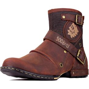 OSSTONE Moto Boots for Men Fashion Zipper-up Leather Chukka Boots Casual Shoes OS-5008-1-ABNH