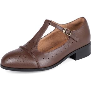 Sailimy Women's Genuine Leather Mary Jane Saddle Oxford Loafers Brogue Shoes
