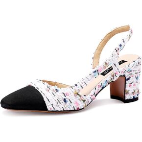 JiaBinji Slingback Heels for Women Two Tone Closed Round Toe Casual Pumps