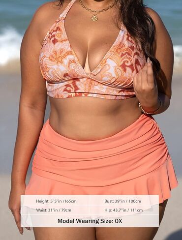 CUPSHE Women Swimsuit Plus Size Bikini Set V Neck Halter Triangle Top Back Hook Ruched Ruffle Skirt with Bottom in Saudi Arabia
