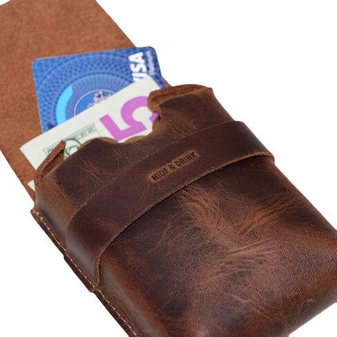 Hide & Drink, Leather Card Organizer Pouch, Holds Up to 12 Cards Plus Folded Bills/Coin Holder/Vintage/Stylish/Accessories, Handmade - Bourbon Brown in Saudi Arabia