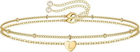 Dainty Heart Initial Bracelets for Women, 14K Gold Filled Handmade Personalized Letter Layered Heart Initial Bracelets for Women Girls Jewelry Gifts in Kuwait