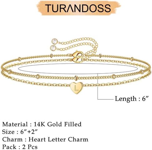 Dainty Heart Initial Bracelets for Women, 14K Gold Filled Handmade Personalized Letter Layered Heart Initial Bracelets for Women Girls Jewelry Gifts in Kuwait