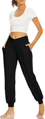 سراويل حريمي حريمي من SUNYAA بخصر عالٍ كاجوال فضفاضة للركض واليوجا ملابس نوم مريحة للاستراحة مع جيوب in Kuwait