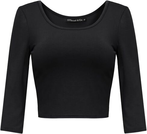 OThread & Co. Women's Crop Tops Basic Stretchy Scoop Neck 3/4 Sleeve T-Shirt in Kuwait