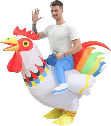 VURPOKSI Inflatable Ride on Rooster Costume Chicken Air Blow up Suit Costumes For Men Women Party Dress Halloween Christmas Cosplay Adult Size in Kuwait