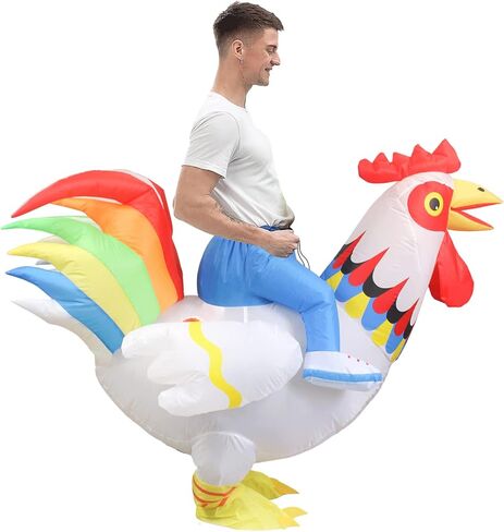 VURPOKSI Inflatable Ride on Rooster Costume Chicken Air Blow up Suit Costumes For Men Women Party Dress Halloween Christmas Cosplay Adult Size in Kuwait