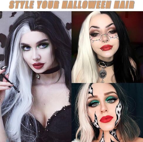 باروكة سميلكو باللونين الأبيض والأسود، باروكات قصيرة مجعدة مع غرة للنساء - مثالية للهالوين، والكريسماس، والكرنفال، والشعر المستعار التنكري (16 بوصة) in Kuwait