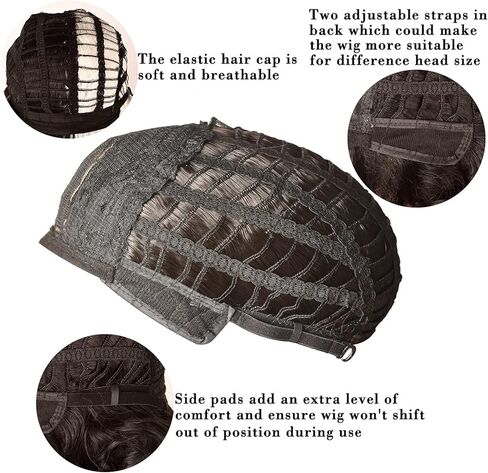 باروكة سميلكو باللونين الأبيض والأسود، باروكات قصيرة مجعدة مع غرة للنساء - مثالية للهالوين، والكريسماس، والكرنفال، والشعر المستعار التنكري (16 بوصة) in Kuwait