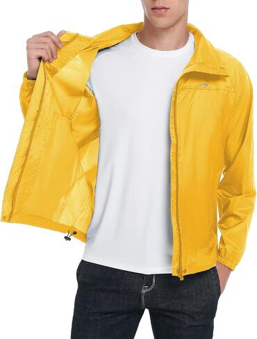 سترات المطر الرجالية من KPSUN مقاومة للماء وخفيفة الوزن وقابلة للتعبئة ومعاطف مطر للجري مع غطاء رأس قابل للإزالة in Kuwait