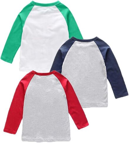 HZXVic Boys Long Sleeve Shirts Toddler T-Shirts Cotton Kids Crewneck Tops Graphic Tee 3-Pack in Kuwait