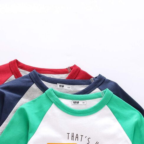 HZXVic Boys Long Sleeve Shirts Toddler T-Shirts Cotton Kids Crewneck Tops Graphic Tee 3-Pack in Kuwait