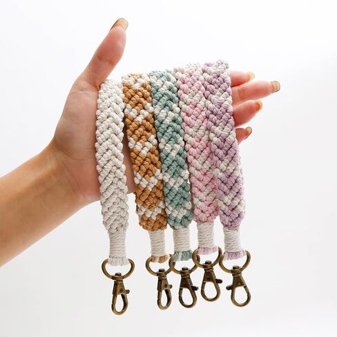 Qiexuxing Boho Macrame سلسلة مفاتيح معصم للنساء، حبال يدوية لطيفة للمفاتيح، حبل معصم لمفاتيح السيارة in Kuwait