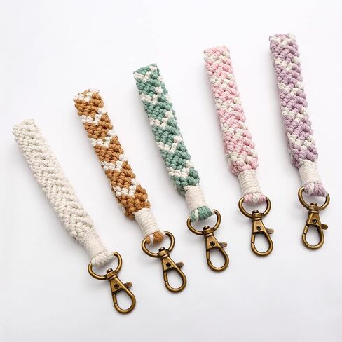 Qiexuxing Boho Macrame سلسلة مفاتيح معصم للنساء، حبال يدوية لطيفة للمفاتيح، حبل معصم لمفاتيح السيارة in Kuwait