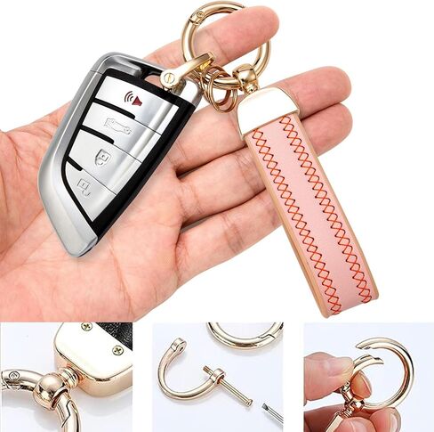 سلسلة مفاتيح سيارة من الجلد الطبيعي من كلاود باي، حامل مفاتيح عالمي مع حلقة على شكل حرف D قابلة للدوران 360 درجة، مضادة للفقدان in Kuwait