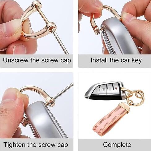 سلسلة مفاتيح سيارة من الجلد الطبيعي من كلاود باي، حامل مفاتيح عالمي مع حلقة على شكل حرف D قابلة للدوران 360 درجة، مضادة للفقدان in Kuwait