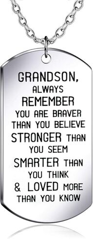 danjie to My Grandson Dog Tag العسكرية الفولاذ المقاوم للصدأ قلادة الحفيد دائما تذكر أنك أشجاع أقوى أذكى مما تعتقد in Kuwait