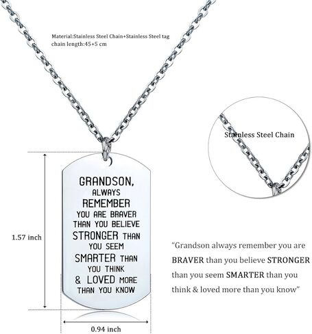 danjie to My Grandson Dog Tag العسكرية الفولاذ المقاوم للصدأ قلادة الحفيد دائما تذكر أنك أشجاع أقوى أذكى مما تعتقد in Kuwait