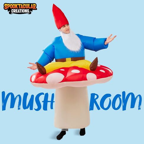 Spooktacular Creations Inflatable Costume for Adults, Mushroom Air Blow Up Costumes, Ride On Lazy Dwarf with Hat and Beard for Halloween Costume Parties in Saudi Arabia