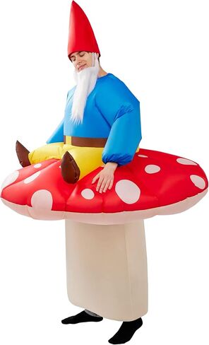 Spooktacular Creations Inflatable Costume for Adults, Mushroom Air Blow Up Costumes, Ride On Lazy Dwarf with Hat and Beard for Halloween Costume Parties in Saudi Arabia