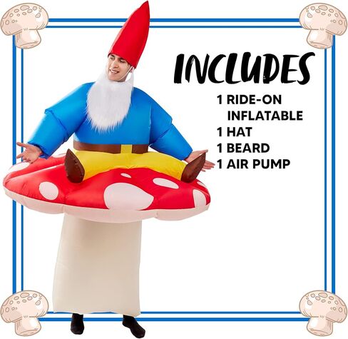 Spooktacular Creations Inflatable Costume for Adults, Mushroom Air Blow Up Costumes, Ride On Lazy Dwarf with Hat and Beard for Halloween Costume Parties in Saudi Arabia