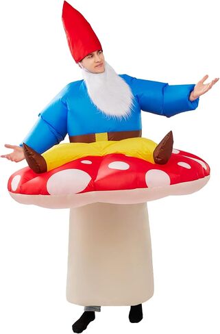 Spooktacular Creations Inflatable Costume for Adults, Mushroom Air Blow Up Costumes, Ride On Lazy Dwarf with Hat and Beard for Halloween Costume Parties in Saudi Arabia