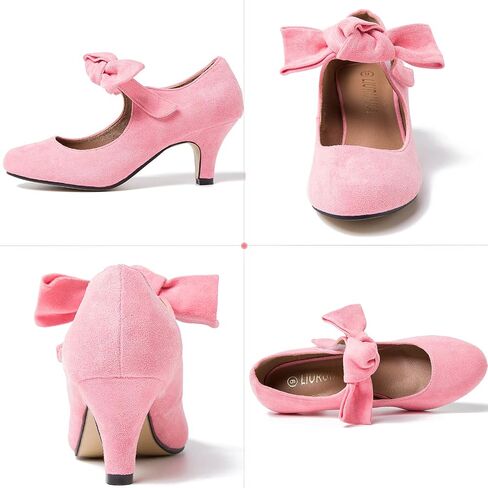 LIURUIJIA Women's Bow Mary Jane Kitten Heel Pumps Dress Shoes | Bow Strap, Low Heel, Shoes for Women Dressy, Wedding Guest, Office, Church, Party, Cute, 1920s, 50s Vintage Style in Saudi Arabia