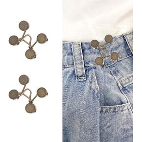 Qeuly 2 Sets Pant Waist Tightener Instant Jean Buttons for Loose Jeans Pants Clips for Waist Detachable Jean Buttons Pins No Sewing Waistband Tightener(Ivory White Heart)