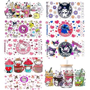 UV DTF Cup Wrap Transfer Stickers for Glass, 9 Sheets Cup Rub on Transfers for Crafting Cup Decal Stickers for 16OZ Libbey Glass Cups Furniture Craft Wood DIY Crafts (Style 10)