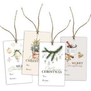 Christmas Gift Tags Christmas Gift Wrapping Hanging Tags - Hanging Punch Tags for Family Kids Friends - Christmas Gift Wrapping Decorations - A Set of 40 Tags and 40 Hemp Rope - L571