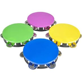 Colorful Neon Tambourines (5.5") Plastic Colorful Party Favors, Party Instruments, Noise Maker (4 Pack)