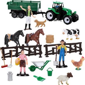 مجموعة العاب الزراعة من 20 قطعة مع حيوانات المزرعة وحصانين ومزارعين وجرار وملحقات in Kuwait