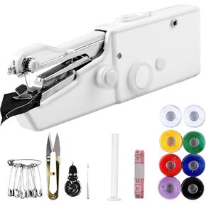 ماكينة خياطة محمولة من VAKS، ماكينة خياطة كهربائية صغيرة محمولة للخياطة السريعة والملابس والأقمشة والحرف اليدوية اليدوية، سهلة الاستخدام (أبيض) in Kuwait
