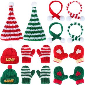 Hiboom 12 Pcs Mini Christmas Knit Hat Scarf Gloves Set Christmas Doll Knit Decor Clothes for Elf Doll Clothing Accessories DIY Craft for Xmas Toy Costume for Gift Decoration (Classic)