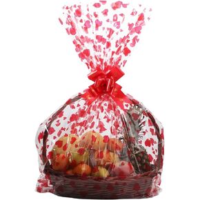 20 Pack Clear Basket Bags Pull Bow Set 10 Pack Packaging Bags Cello Cellophane Wrap and 10 Pack Ribbon Bows … (Red 30 * 44inches) in Saudi Arabia